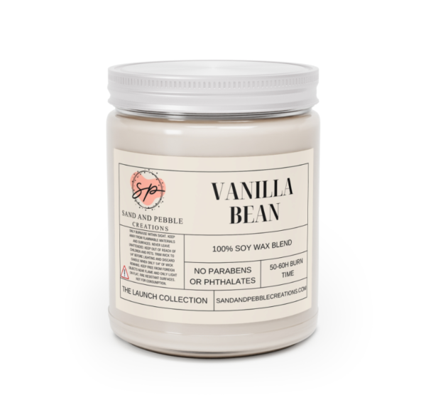 Vanilla Bean Soy Wax Candle With Natural Cotton Wick, 9oz